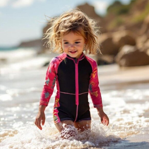 Chriffer Kid Wetsuit Shorty 2mm Neoprene Thermal Pink Black Swimwear - Picture 1 of 14